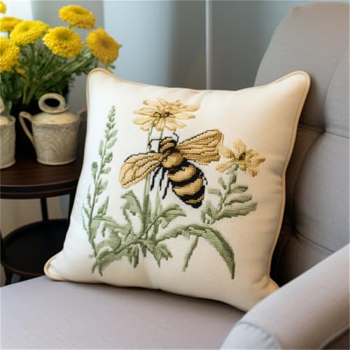 Diy Knüpfen Set Bunte Blumen Und Bienen Diy-Knüpfhäkel-Set Für Teppiche Und Kissen Auf Leinwand Für Anfänger 17x17In von Kitquiver