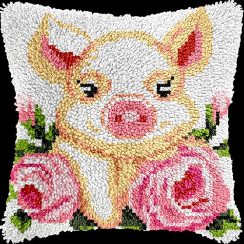 Diy Knüpfen Set Erwachsene Diy-Knüpfhaken-Set Mit Schweinchen Und Blumen, Kissenbezug, Sticken, Stricken, Geschenk Für Erwachsene/Anfänger 17x17in Diy Knüpfen Set Erwachsene Diy-Knüpfhaken-Set Mit Schweinchen Und Blumen, Kissenbezug, Sticken, Stricken, Geschenk Für Erwachsene/Anfänger 17x17in von Kitquiver