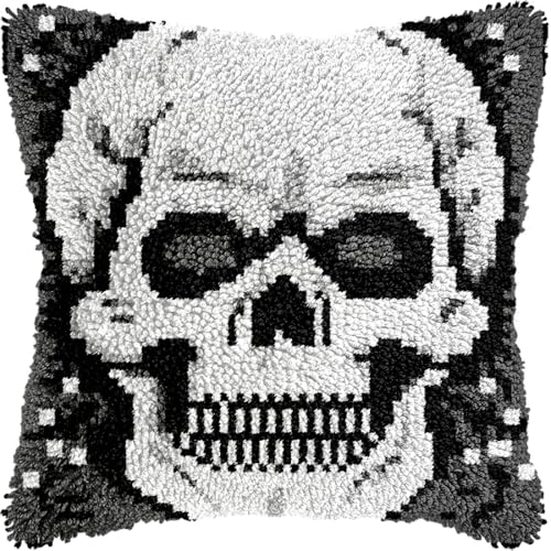 Diy Knüpfen Set Erwachsene Schwarz-Weißer Totenkopf Diy Latch Hook Kits Kissenbezug Sticken, Stricken, Geschenk Für Erwachsene/Anfänger 17x17in Diy Knüpfen Set Erwachsene Schwarz-Weißer Totenkopf Diy Latch Hook Kits Kissenbezug Sticken, Stricken, Geschenk Für Erwachsene/Anfänger 17x17in von Kitquiver