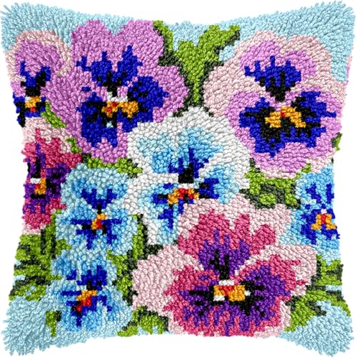 Diy Knüpfkissen Mit Vordruck Bunte Stiefmütterchen-Blumen-Knüpfhaken-Set Für Kissenbezüge, Diy-Knüpfhaken-Teppich-Set, Stickerei, Kreuzstich 17x17in Diy Knüpfkissen Mit Vordruck Bunte Stiefmütterchen-Blumen-Knüpfhaken-Set Für Kissenbezüge, Diy-Knüpfhaken-Teppich-Set, Stickerei, Kreuzstich 17x17in von Kitquiver