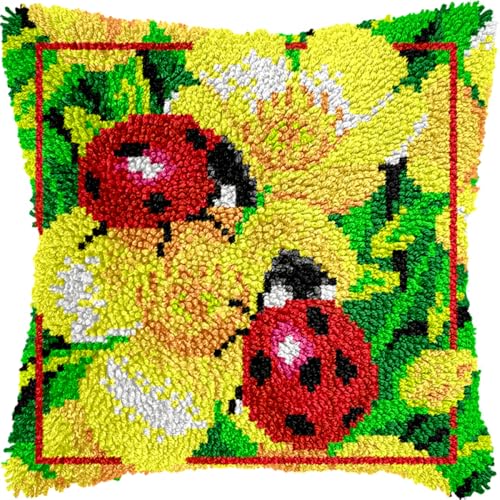Diy Knüpfkissen Mit Vordruck Knüpfhaken-Set Mit Blumen Und Marienkäfern Für Erwachsene Und Anfänger, Stick- Und Häkelset, Diy-Set Für Kissenbezüge 17x17in Diy Knüpfkissen Mit Vordruck Knüpfhaken-Set Mit Blumen Und Marienkäfern Für Erwachsene Und Anfänger, Stick- Und Häkelset, Diy-Set Für Kissenbezüge 17x17in von Kitquiver