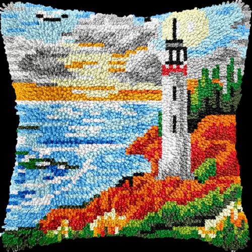Diy Knüpfkissen Mit Vordruck Knüpfhaken-Set Mit Leuchtturm-Landschaft, Bedrucktes Kissen, Häkelgarn, Haken- Und Knüpfset, Kissenbezug, Teppich, Heimdekoration 17x17in Diy Knüpfkissen Mit Vordruck Knüpfhaken-Set Mit Leuchtturm-Landschaft, Bedrucktes Kissen, Häkelgarn, Haken- Und Knüpfset, Kissenbezug, Teppich, Heimdekoration 17x17in von Kitquiver