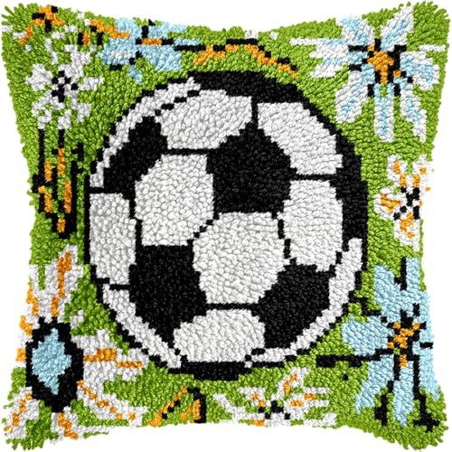 Diy Knüpfkissen Set Kissen Mit Fußball Und Blumen, Kissenvorderseite, Dickes Kreuzstichset, Stickpackung Mit Nadelspitze, Kissenset Für Heimdekoration 17x17in Diy Knüpfkissen Set Kissen Mit Fußball Und Blumen, Kissenvorderseite, Dickes Kreuzstichset, Stickpackung Mit Nadelspitze, Kissenset Für Heimdekoration 17x17in von Kitquiver