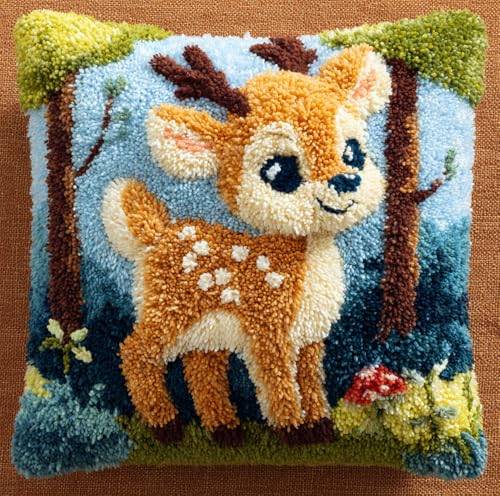 Diy Knüpfkissen Zum Selber Knüpfen Cartoon-Sikahirsch 43Cmx43Cm 3D Knüpfen Kissen Knüpfset Knüpf-Sets Für Kinder Erwachsene Kreuzstich Set Handgemachte Geschenke Sofakissenbezug Latch Hook K von Kitquiver