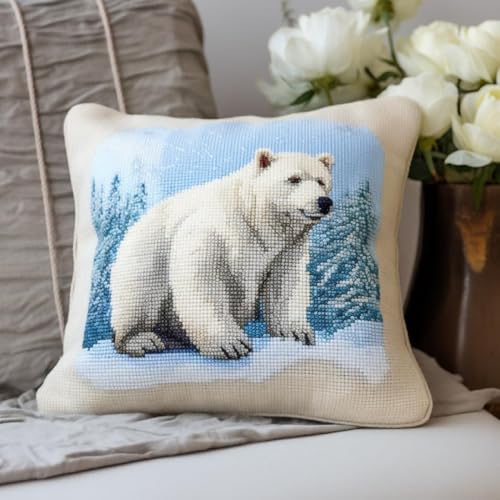 Fantasie Knüpfkissen Mit Vordruck Eisbär Tier Diy-Knüpfhäkel-Set Für Teppiche Und Kissen Auf Leinwand Für Anfänger 17x17in von Kitquiver