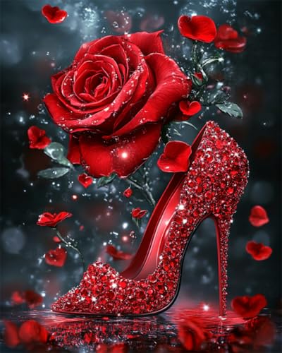 Kitquiver DIY 5D Diamond Painting Set Cartoon Rote Rosen Und Schuhe Runde Vollbohr-Diamantgemälde Mit Diamanten,Edelsteinkunst Und Kunsthandwerk Für Die Wanddekoration 30x40cm von Kitquiver