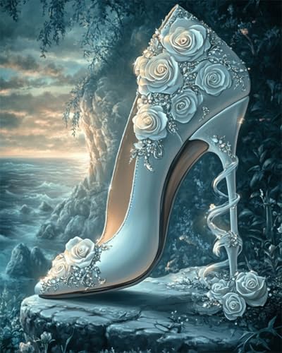 Kitquiver DIY 5D Diamond Painting Set Fantasieschuhe Und Rosen Kristall-Kunst-Kits,Rund,Vollbohrer,Diamant-Malerei-Kunsts-Kit Für Zuhause,Wanddekoration,Geschenke 40x50cm von Kitquiver