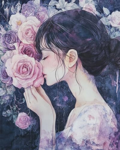 Kitquiver Diy 5D Diamond Painting Set Fantasiefrau Und Rosen 5D-Diamantmalerei，Rund，Mit Vollbohrer，Diy-Geschenke，Erstellen Sie Ihre Eigenen Diamantgemälde Für Die Inneneinrichtung 50x70cm von Kitquiver