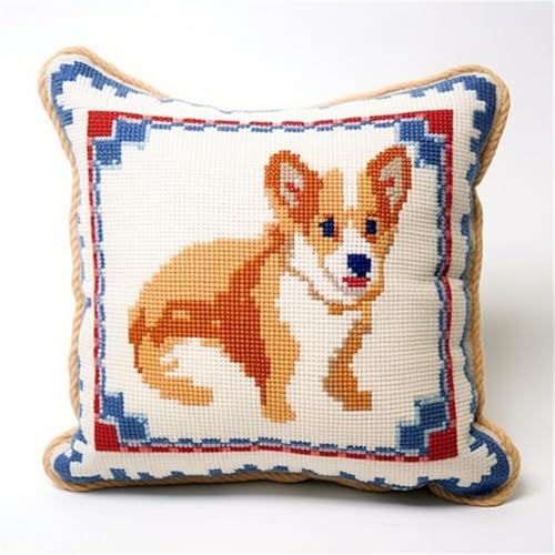 Kitquiver Diy Knüpfen Set Cartoon-Corgi-Tier Kreuzstich-Sets Zur Herstellung Von Kissenbezügen,Diy-Knüpfhäkel-Set Für Teppiche 17x17In von Kitquiver