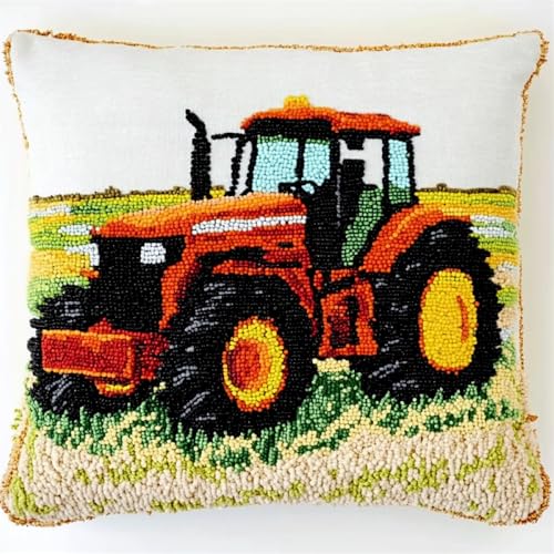 Kitquiver Diy Knüpfen Set Cartoon-Traktor Diy-Knüpfhäkel-Sets,Nadelspitzen-Set Für Heimdekoration,Handarbeitsset Für Erwachsene Anfänger 17x17in von Kitquiver