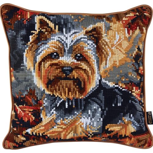 Kitquiver Diy Knüpfen Set Cartoon Yorkshire Terrier Hund Tier Knüpfhäkel-Set,Kissen,Diy-Teppich,Häkelnadel,Kissenherstellungs-Sets Mit Vorgedrucktem Muster Auf Leinwand 17x17In von Kitquiver