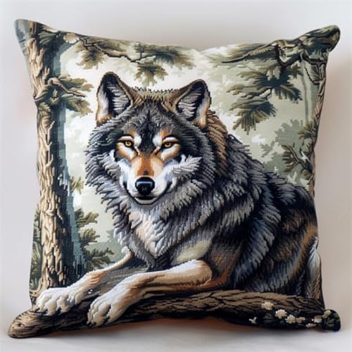 Kitquiver Diy Knüpfkissen Set Cartoon-Wolf-Tier Diy-Knüpfhäkel-Sets,Bedruckter Kissenbezug,Heimdekoration B 17x17In von Kitquiver