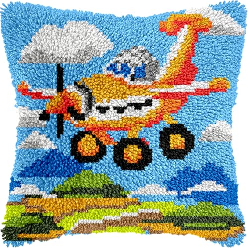 Kitquiver Diy Knüpfkissen Set Knüpfhaken-Set Mit Cartoon-Flugzeug, Kissen, Diy-Teppich, Häkelnadel, Kissenherstellungs-Set Mit Vorgedruckter Musterleinwand 17x17in Kitquiver Diy Knüpfkissen Set Knüpfhaken-Set Mit Cartoon-Flugzeug, Kissen, Diy-Teppich, Häkelnadel, Kissenherstellungs-Set Mit Vorgedruckter Musterleinwand 17x17in von Kitquiver