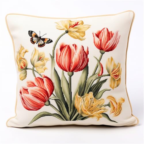 Kitquiver Diy Knüpfstern Tulpenblüten Und Bienen Knüpfkissen-Sets,Grobes Kreuzstich-Set,Diy-Stickerei-Nadelspitzen-Kit Für Heimdekoration 17x17In Kitquiver Diy Knüpfstern Tulpenblüten Und Bienen Knüpfkissen-Sets,Grobes Kreuzstich-Set,Diy-Stickerei-Nadelspitzen-Kit Für Heimdekoration 17x17In von Kitquiver
