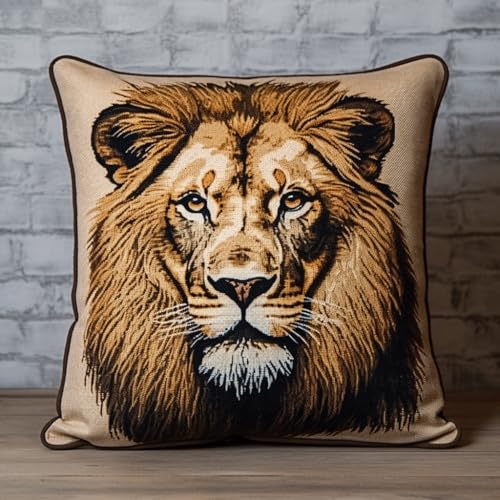 Kitquiver Fantasie Diy Knüpfen Set Löwe Tier Knüpfhäkel-Set Für Erwachsene Und Anfänger,Stickerei-Häkelset,Diy-Kissenbezug-Sets 17x17in von Kitquiver