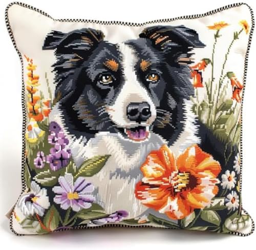 Kitquiver Hund Und Blumen Knüpfkissen Mit Vordruck Border Collie Tier Knüpfkissen-Sets,Grobes Kreuzstich-Set,Diy-Stickerei-Nadelspitzen-Kit Für Heimdekoration 17x17in Kitquiver Hund Und Blumen Knüpfkissen Mit Vordruck Border Collie Tier Knüpfkissen-Sets,Grobes Kreuzstich-Set,Diy-Stickerei-Nadelspitzen-Kit Für Heimdekoration 17x17in von Kitquiver