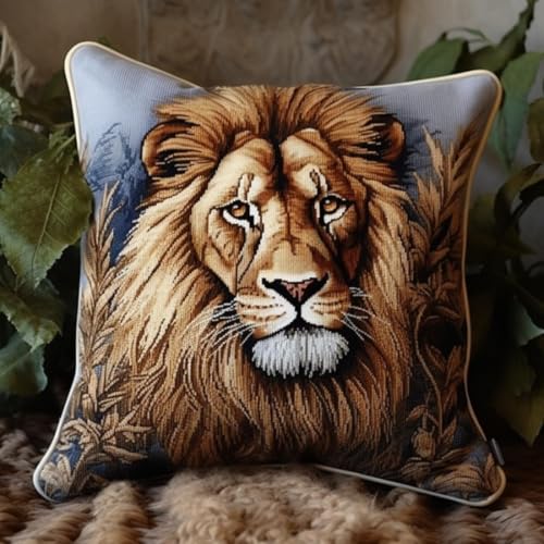 Kitquiver Karikatur Diy Knüpfen Set Löwe Tier Diy-Knüpfhäkel-Sets,Kissenbezug,Stickerei,Stricken,Geschenk Für Erwachsene/Anfänger 17x17in von Kitquiver