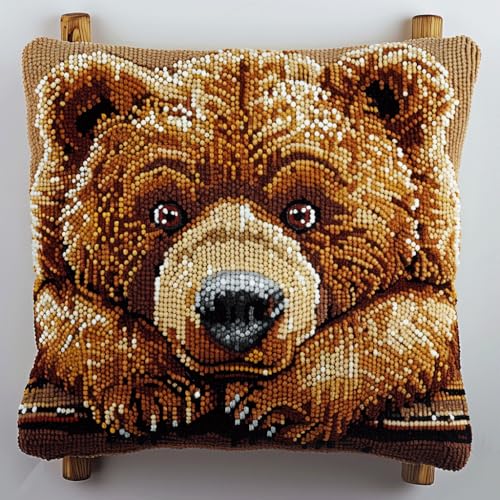 Kitquiver Karikatur Diy Knüpfstern Bär Tier Diy-Knüpfhäkel-Sets,Nadelspitzen-Set Für Heimdekoration,Handarbeitsset Für Erwachsene Anfänger 17x17in von Kitquiver