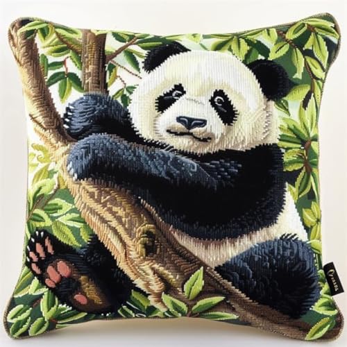 Kitquiver Karikatur Kissen Knüpfen Set Erwachsene Panda-Tier Diy-Knüpfhäkel-Sets,Kissen,Nadelspitzen-Set Für Heimdekoration,Handarbeitsset Für Erwachsene Und Anfänger 17x17in von Kitquiver