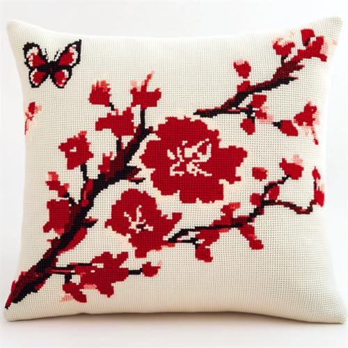 Kitquiver Kissen Knüpfen Set Erwachsene Cartoon-Blumen Und Schmetterlinge Knüpfhäkel-Set Für Erwachsene Und Anfänger,Stickerei-Häkelset,Diy-Kissenbezug-Sets 17x17In von Kitquiver