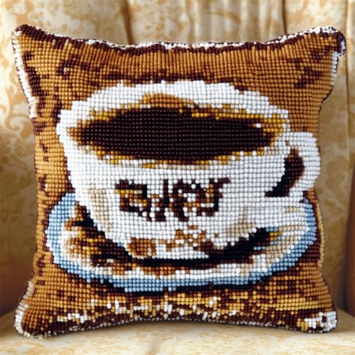 Kitquiver Kissen Knüpfen Set Erwachsene Cartoon-Kaffeetasse Knüpfhäkel-Set Für Erwachsene Und Anfänger,Stickerei-Häkelset,Diy-Kissenbezug-Sets 17x17in Kitquiver Kissen Knüpfen Set Erwachsene Cartoon-Kaffeetasse Knüpfhäkel-Set Für Erwachsene Und Anfänger,Stickerei-Häkelset,Diy-Kissenbezug-Sets 17x17in von Kitquiver