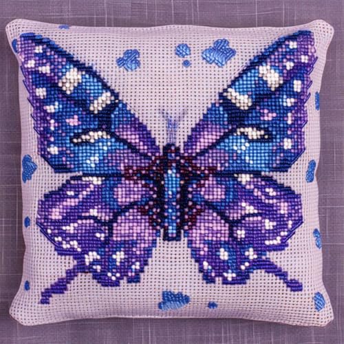 Kitquiver Kissen Knüpfen Set Erwachsene Cartoon Lila Schmetterling Diy-Knüpfhäkel-Set,Heimdekoration,Bestickte Kissen-Sets,Stickset Für Anfänger 17x17In von Kitquiver