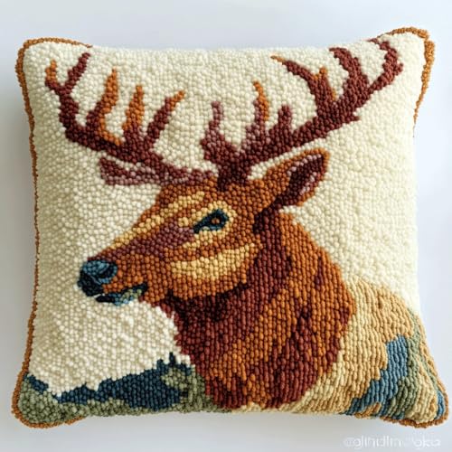 Kitquiver Kissen Knüpfen Set Erwachsene Cartoon-Tiere Diy-Knüpfhäkel-Set,Heimdekoration,Bestickte Kissen-Sets,Stickset Für Anfänger 17x17in von Kitquiver
