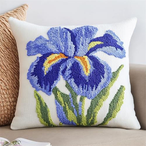 Kitquiver Kissen Knüpfen Set Erwachsene Fantasie-Iris Diy-Knüpfhäkel-Set,Heimdekoration,Bestickte Kissen-Sets,Stickset Für Anfänger 17x17In von Kitquiver