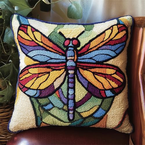 Kitquiver Kissen Knüpfen Set Erwachsene Fantasietier Libelle Knüpfkissen-Sets,Grobes Kreuzstich-Set,Diy-Stickerei-Nadelspitzen-Kit Für Heimdekoration 17x17In von Kitquiver