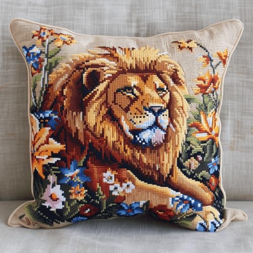 Kitquiver Kissen Knüpfen Set Erwachsene Löwe Tier Und Blumen Kreuzstich-Sets Zur Herstellung Von Kissenbezügen,Diy-Knüpfhäkel-Set Für Teppiche 17x17In Kitquiver Kissen Knüpfen Set Erwachsene Löwe Tier Und Blumen Kreuzstich-Sets Zur Herstellung Von Kissenbezügen,Diy-Knüpfhäkel-Set Für Teppiche 17x17In von Kitquiver