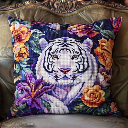Kitquiver Kissen Knüpfen Set Erwachsene Weißer Tiger Tier Und Blumen Knüpfhäkel-Set,Kissen,Diy-Teppich,Häkelnadel,Kissenherstellungs-Sets Mit Vorgedrucktem Muster Auf Leinwand 17x17In Kitquiver Kissen Knüpfen Set Erwachsene Weißer Tiger Tier Und Blumen Knüpfhäkel-Set,Kissen,Diy-Teppich,Häkelnadel,Kissenherstellungs-Sets Mit Vorgedrucktem Muster Auf Leinwand 17x17In von Kitquiver