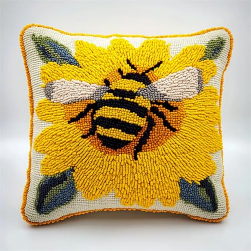 Kitquiver Knüpfen Set Anfänger Fantasie Biene Und Sonnenblume Diy-Kissenbezug Mit Gobelin-Stickerei,Kissen-Set Für Die Heimdekoration,Stickset Für Anfänger 17x17In von Kitquiver