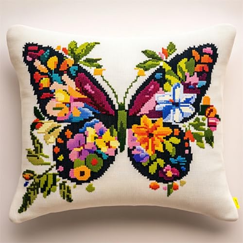 Kitquiver Knüpfen Set Anfänger Farbe Schmetterling Tier Häkel-Handarbeiten Mit Knüpfwerkzeug Für Erwachsene,Diy-Kissen-Sets Für Heimdekoration 17x17In von Kitquiver