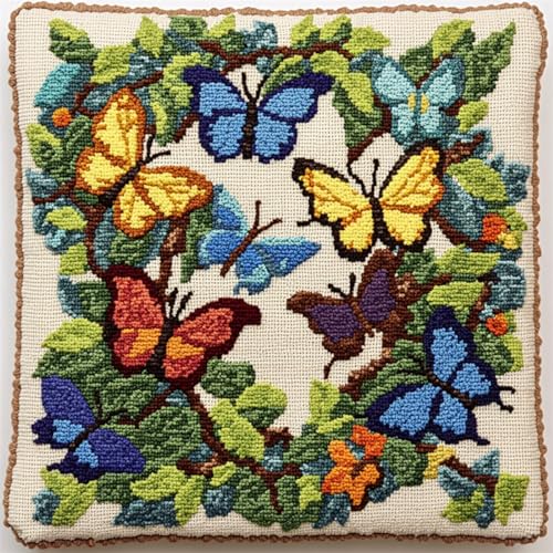 Kitquiver Knüpfhaken Set Kissen Fantasie-Schmetterling Häkel-Handarbeiten Mit Knüpfwerkzeug Für Erwachsene,Diy-Kissen-Sets Für Heimdekoration 17x17In von Kitquiver