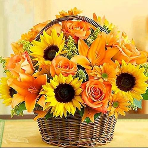 Kitquiver Knüpfhaken-Set Zum Selbermachen, Sonnenblumenkorb 15X20In/52X38Cm Teppich-Stickerei, Teppich-Set, Handarbeit Mit Häkelarbeiten, Basteln, Zotteliges Diy-Knüpf-Set Für Erwachsene von Kitquiver