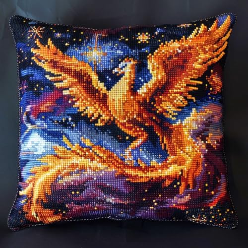Kitquiver Knüpfkissen Mit Vordruck Anime Flamme Phönix Diy-Knüpfhäkel-Sets,Kissenbezug,Stickerei,Stricken,Geschenk Für Erwachsene/Anfänger B 17x17In von Kitquiver