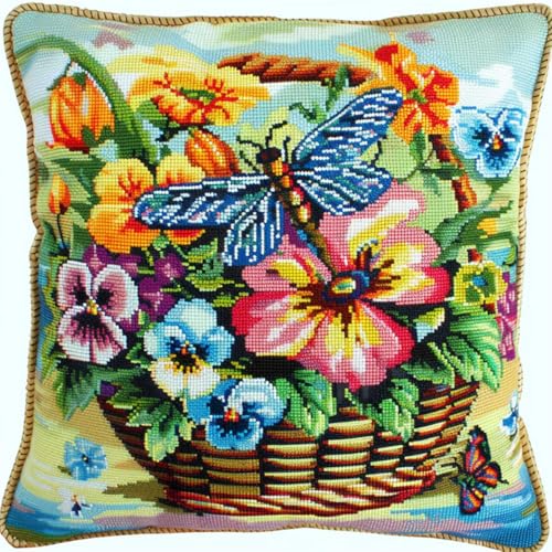 Kitquiver Knüpfkissen Mit Vordruck Bunter Blumenkorb Und Libelle Knüpfhäkel-Set Für Erwachsene Und Anfänger,Stickerei-Häkelset,Diy-Kissenbezug-Sets 17x17In Kitquiver Knüpfkissen Mit Vordruck Bunter Blumenkorb Und Libelle Knüpfhäkel-Set Für Erwachsene Und Anfänger,Stickerei-Häkelset,Diy-Kissenbezug-Sets 17x17In von Kitquiver