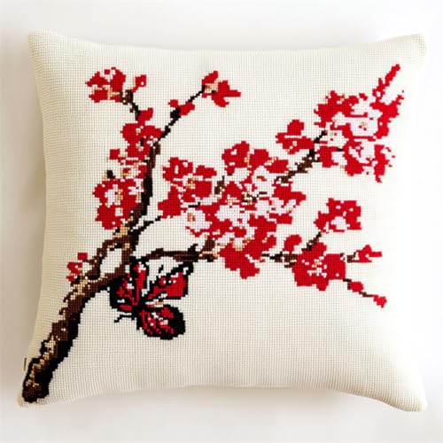 Kitquiver Knüpfkissen Mit Vordruck Cartoon-Blumen Und Schmetterlinge Diy-Knüpfhäkel-Sets,Bedruckte Kissen,Häkelgarn,Häkelnadel Und Knüpfset,Kissenbezug,Teppich,Heimdekoration 17x17In von Kitquiver