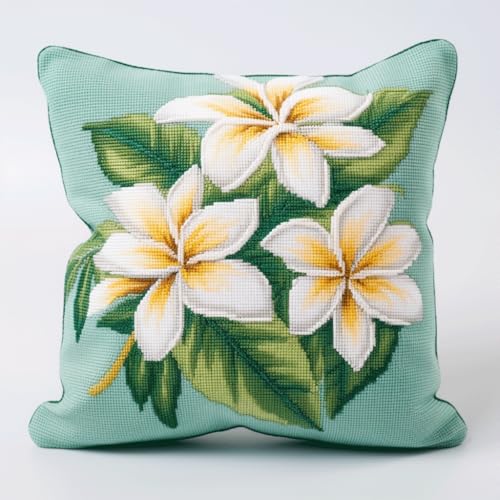 Kitquiver Knüpfkissen Mit Vordruck Cartoon-Frangipani Diy-Kissenbezug Mit Gobelin-Stickerei,Kissen-Set Für Die Heimdekoration,Stickset Für Anfänger 17x17in von Kitquiver