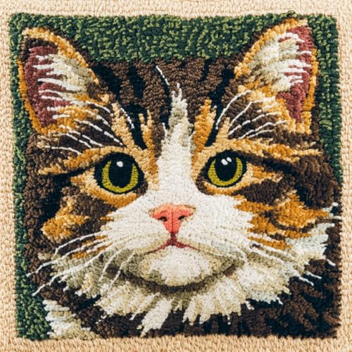 Kitquiver Knüpfkissen Mit Vordruck Cartoon-Katze-Tier Knüpfhäkel-Set,Kissen,Diy-Teppich,Häkelnadel,Kissenherstellungs-Sets Mit Vorgedrucktem Muster Auf Leinwand 17x17In von Kitquiver