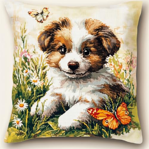 Kitquiver Knüpfkissen Mit Vordruck Cartoon-Welpen Und Blumen Diy-Kissenbezug Mit Gobelin-Stickerei,Kissen-Set Für Die Heimdekoration,Stickset Für Anfänger 17x17In Kitquiver Knüpfkissen Mit Vordruck Cartoon-Welpen Und Blumen Diy-Kissenbezug Mit Gobelin-Stickerei,Kissen-Set Für Die Heimdekoration,Stickset Für Anfänger 17x17In von Kitquiver