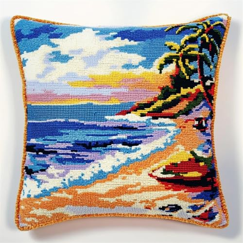 Kitquiver Landschaft Knüpfkissen Mit Vordruck Strandwellen Kreuzstich-Sets Zur Herstellung Von Kissenbezügen,Diy-Knüpfhäkel-Set Für Teppiche 17x17in Kitquiver Landschaft Knüpfkissen Mit Vordruck Strandwellen Kreuzstich-Sets Zur Herstellung Von Kissenbezügen,Diy-Knüpfhäkel-Set Für Teppiche 17x17in von Kitquiver