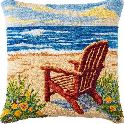 Kitquiver Landschaft Stickpackung Kissen Strandliegen Knüpfhäkel-Set Für Erwachsene Und Anfänger,Stickerei-Häkelset,Diy-Kissenbezug-Sets 17x17in Kitquiver Landschaft Stickpackung Kissen Strandliegen Knüpfhäkel-Set Für Erwachsene Und Anfänger,Stickerei-Häkelset,Diy-Kissenbezug-Sets 17x17in von Kitquiver
