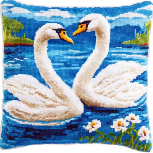 Kitquiver Tier Diy Knüpfstern Fantasieschwan Diy-Knüpfhäkel-Sets,Bedruckte Kissen,Häkelgarn,Häkelnadel Und Knüpfset,Kissenbezug,Teppich,Heimdekoration 17x17in von Kitquiver