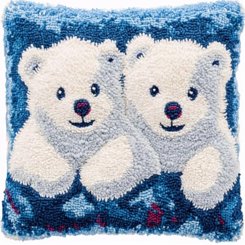 Kitquiver Tier Knüpfen Set Anfänger Cartoon-Eisbär Diy-Knüpfhäkel-Sets,Kissen,Nadelspitzen-Set Für Heimdekoration,Handarbeitsset Für Erwachsene Und Anfänger 17x17in von Kitquiver