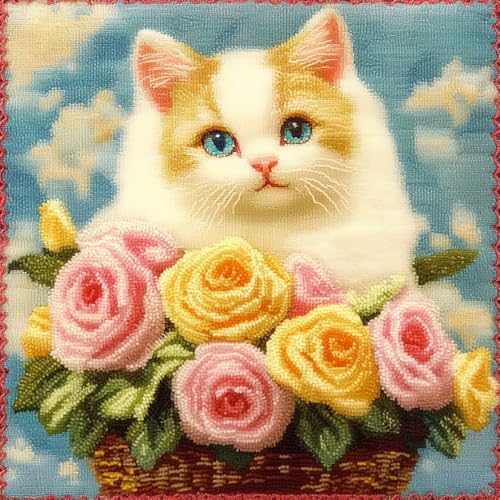 Kitquiver Tier Knüpfhaken Set Kissen Katze Und Rosen Kreuzstich-Sets Zur Herstellung Von Kissenbezügen,Diy-Knüpfhäkel-Set Für Teppiche 17x17in Kitquiver Tier Knüpfhaken Set Kissen Katze Und Rosen Kreuzstich-Sets Zur Herstellung Von Kissenbezügen,Diy-Knüpfhäkel-Set Für Teppiche 17x17in von Kitquiver