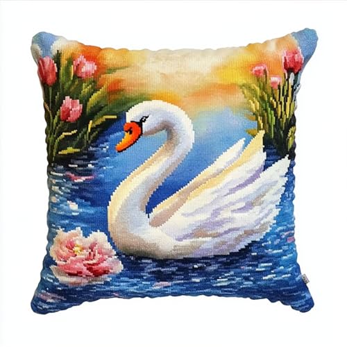 Kitquiver Tier Knüpfkissen Mit Vordruck Schwäne Und Blumen Diy-Knüpfhäkel-Sets,Bedruckter Kissenbezug,Heimdekoration 17x17in Kitquiver Tier Knüpfkissen Mit Vordruck Schwäne Und Blumen Diy-Knüpfhäkel-Sets,Bedruckter Kissenbezug,Heimdekoration 17x17in von Kitquiver