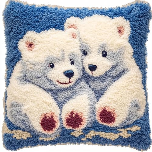 Kitquiver Tier Stickpackung Kissen Cartoon-Eisbär Diy-Knüpfhäkel-Sets,Kissenbezug,Stickerei,Stricken,Geschenk Für Erwachsene/Anfänger 17x17in von Kitquiver