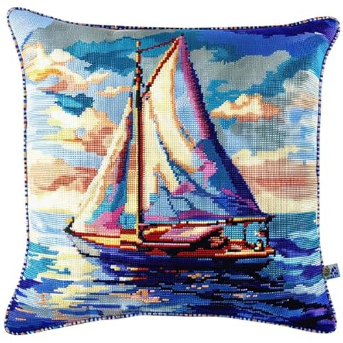 Knüpfen Set Anfänger Boot Knüpfset für Erwachsene (43X43cm) Bastelset Knüpfen Kissen Bastelset Knüpfen Handwerksset Kissen DIY Bastelset für Anfänger für die Sofa-Heimdekoration von Kitquiver