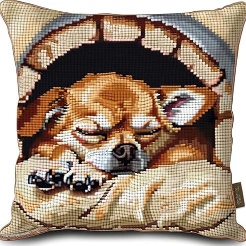 Knüpfen Set Anfänger Hund Knüpfset für Erwachsene (43X43cm) DIY Knüpfen Set Kissen Bastelset Knüpfen Handwerksset Kissen DIY Bastelset für Anfänger für die Sofa-Heimdekoration von Kitquiver